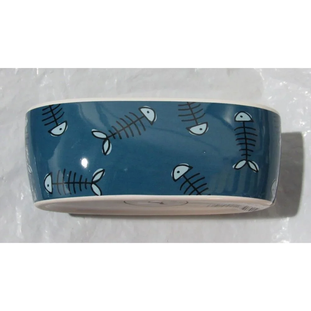 Food or Water Oval Blue with Fishbones Dish 5.5